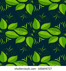 Vector textile print for bed linen, jacket, package design, fabric and fashion concepts. Seamless pattern with green leaves. Floral watercolor seamless background.