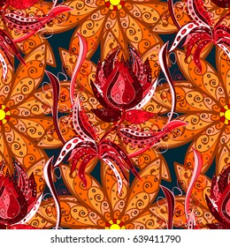 Vector textile print for bed linen, jacket, package design, fabric and fashion concepts. Seamless pattern with orange and pink flowers. Floral watercolor seamless background.