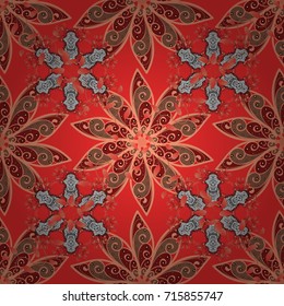 Vector textile print for bed linen, jacket, package design, fabric and fashion concepts. Seamless pattern with red, orange and brown flowers. Floral watercolor seamless background.