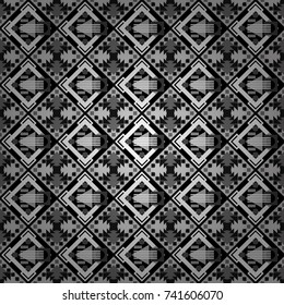 Vector textile print for bed linen, jacket, package design, fabric and fashion concepts. Seamless pattern ethnic design in black, white and gray colors. Geometric background with tribal tiles.