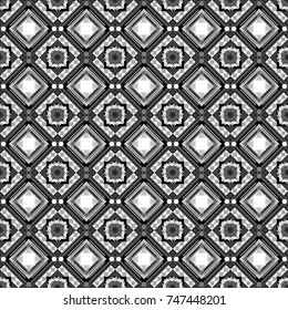 Vector textile print for bed linen, jacket, package design, fabric and fashion concepts. Seamless pattern ethnic design in white, gray and black colors. Geometric background with tribal tiles.