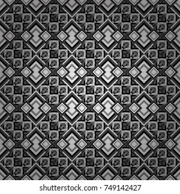 Vector textile print for bed linen, jacket, package design, fabric and fashion concepts. Seamless pattern ethnic design in gray, black and white colors. Geometric background with tribal tiles.