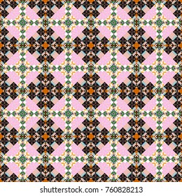 Vector textile print for bed linen, jacket, package design, fabric and fashion concepts. Seamless pattern ethnic design in neutral, white and black colors. Geometric background with tribal tiles.