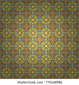 Vector textile print for bed linen, jacket, package design, fabric and fashion concepts. Seamless pattern ethnic design in brown, blue and green colors. Geometric background with tribal tiles.