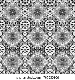 Vector textile print for bed linen, jacket, package design, fabric and fashion concepts. Seamless pattern ethnic design in black, white and gray colors. Geometric background with tribal tiles.