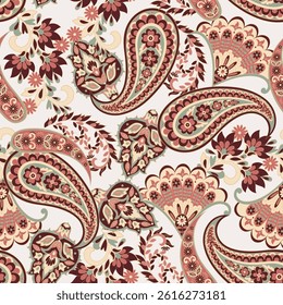 Vector textile print. Seamless Design for covers, fabrics, textiles, wrapping paper, based on antique Thai vector pattern Paisley Indian motifs and decorative floral elements