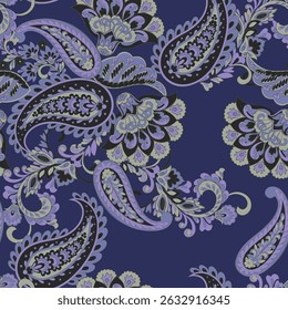 Vector textile print. Seamless Design for covers, fabrics, textiles, wrapping paper, based on antique Thai vector pattern Paisley Indian motifs and decorative floral elements