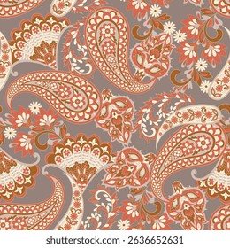 Vector textile print. Seamless Design for covers, fabrics, textiles, wrapping paper, based on antique Thai vector pattern Paisley Indian motifs and decorative floral elements