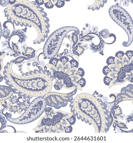 Vector textile print. Seamless Design for covers, fabrics, textiles, wrapping paper, based on antique Thai vector pattern Paisley Indian motifs and decorative floral elements