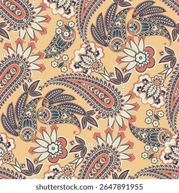 Vector textile print. Seamless Design for covers, fabrics, textiles, wrapping paper. Vector pattern Paisley Indian motifs and decorative floral elements