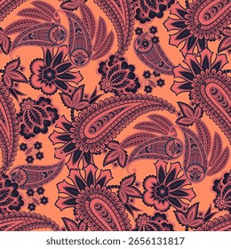 Vector textile print. Seamless Design for covers, fabrics, textiles, wrapping paper. Vector pattern Paisley Indian motifs and decorative floral elements