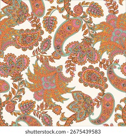Vector textile print. Seamless Design for covers, fabrics, textiles, wrapping paper. Vector pattern Paisley Indian motifs and decorative floral elements