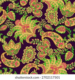 Vector textil estampado. Diseño sin costuras para cubiertas, telas, textiles, papel de embalaje. Patrón de Vector Paisley motivos indios y Elementos florales decorativos