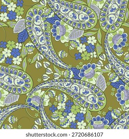 Vector textil estampado. Diseño sin costuras para cubiertas, telas, textiles, papel de embalaje. Patrón de Vector Paisley motivos indios y Elementos florales decorativos