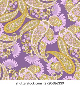 Vector textil estampado. Diseño sin costuras para cubiertas, telas, textiles, papel de embalaje. Patrón de Vector Paisley motivos indios y Elementos florales decorativos