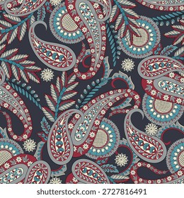 Vector textil estampado. Diseño sin costuras para cubiertas, telas, textiles, papel de embalaje. Patrón de Vector Paisley motivos indios y Elementos florales decorativos