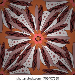 Vector textile print template fashion paisley field wallpaper art. Imitation embroidery. Seamless pattern of flowers in a brown, black and pink colors.