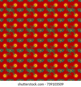 Vector textile print template fashion paisley field wallpaper art. Seamless pattern of flowers in a blue, red and green colors. Imitation embroidery.