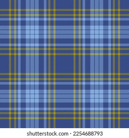 Tartán vectorial textil. Patrón sin fisuras. Textura de comprobación de fondo de tela en colores amarillo y azul.