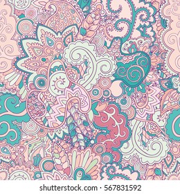 Vector texture with abstract flowers. Colorful doodle background. Ethnic pattern. Vector backdrop. Bright pattern. Summer template. Use for wallpaper,pattern fills, web page background