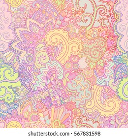 Textura de Vector con flores abstractas. Fondo de doodle colorido. Patrón étnico. Vector de fondo. Patrón brillante. Plantilla de verano. Uso para el Fondo de pantalla, rellenos de patrones, fondo de página de Web