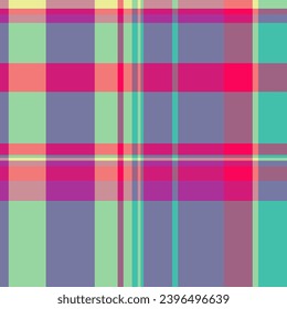 Fondo de textura vectorial de tela de corte textil con un tartán de patrón plaid sin fisuras en colores pastel y rosa.