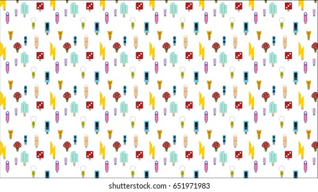 vector texture background of many shapes and designs of USB sticks or USB storage.