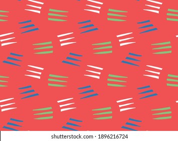 Vector texture background, seamless pattern. Hand drawn, red, blue, green and white colors.