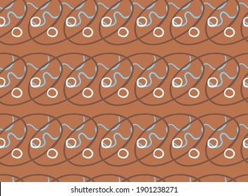 Vector texture background, seamless pattern. Hand drawn, brown, blue and white colors.