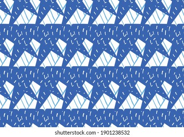 Vector texture background, seamless pattern. Hand drawn, blue and white colors.