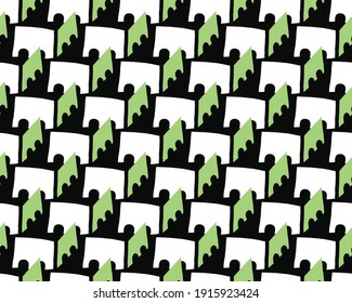 Vector texture background, seamless pattern. Hand drawn, black, green and white colors.
