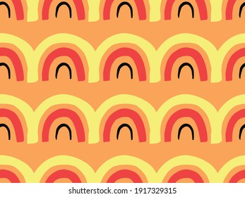 Vector texture background, seamless pattern. Hand drawn, yellow, orange, red and black colors.