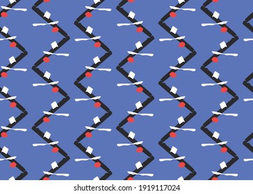 Vector texture background, seamless pattern. Hand drawn, blue, red, black and white colors.