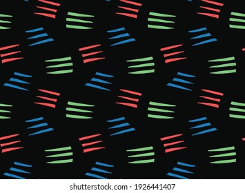 Vector texture background, seamless pattern. Hand drawn, black, red, green and blue colors.