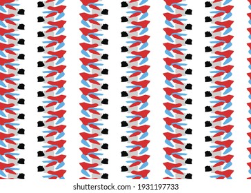 Vector texture background, seamless pattern. Hand drawn, red, blue, black, grey and white colors.