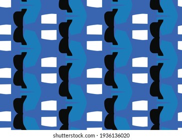Vector texture background, seamless pattern. Hand drawn, blue, black and white colors.
