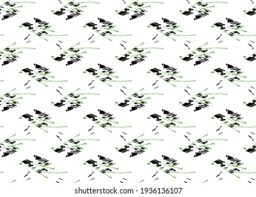 Vector texture background, seamless pattern. Hand drawn, green, black and white colors.