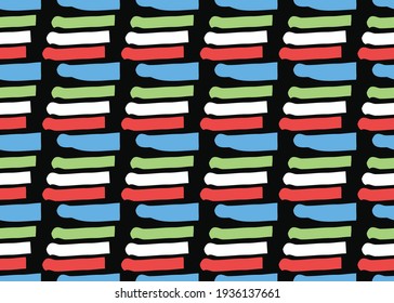 Vector texture background, seamless pattern. Hand drawn, black, red, green, blue and white colors.