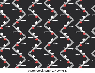 Vector texture background, seamless pattern. Hand drawn, black, grey, red and white colors.