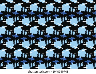 Vector texture background, seamless pattern. Hand drawn, blue, white and black colors.