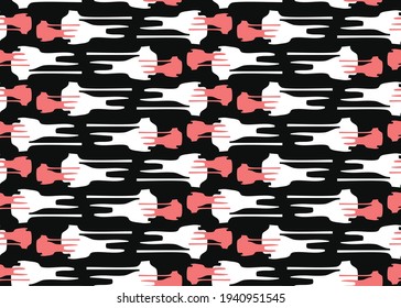 Vector texture background, seamless pattern. Hand drawn, black, red and white colors.