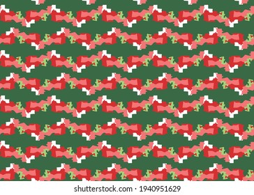 Vector texture background, seamless pattern. Hand drawn, green, red and white colors.