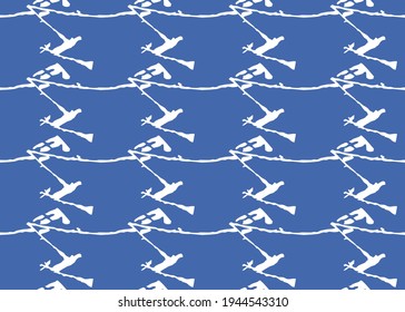 Vector texture background, seamless pattern. Hand drawn, blue and white colors.