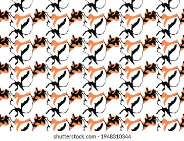 Vector texture background, seamless pattern. Hand drawn, orange, black and white colors.