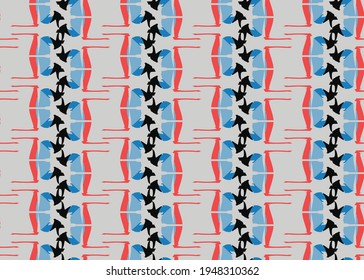 Vector texture background, seamless pattern. Hand drawn, grey, black, blue and red colors.