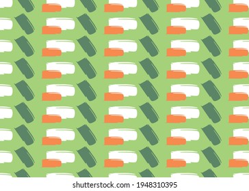 Vector texture background, seamless pattern. Hand drawn, green, orange and white colors.