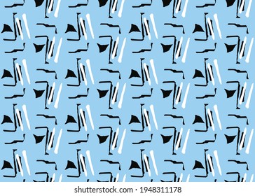 Vector texture background, seamless pattern. Hand drawn, blue, black and white colors.