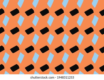 Vector texture background, seamless pattern. Hand drawn, orange, blue and black colors.