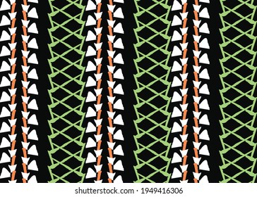 Vector texture background, seamless pattern. Hand drawn, black, green, orange and white colors.