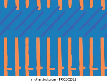 Vector texture background, seamless pattern. Hand drawn, blue and orange colors.